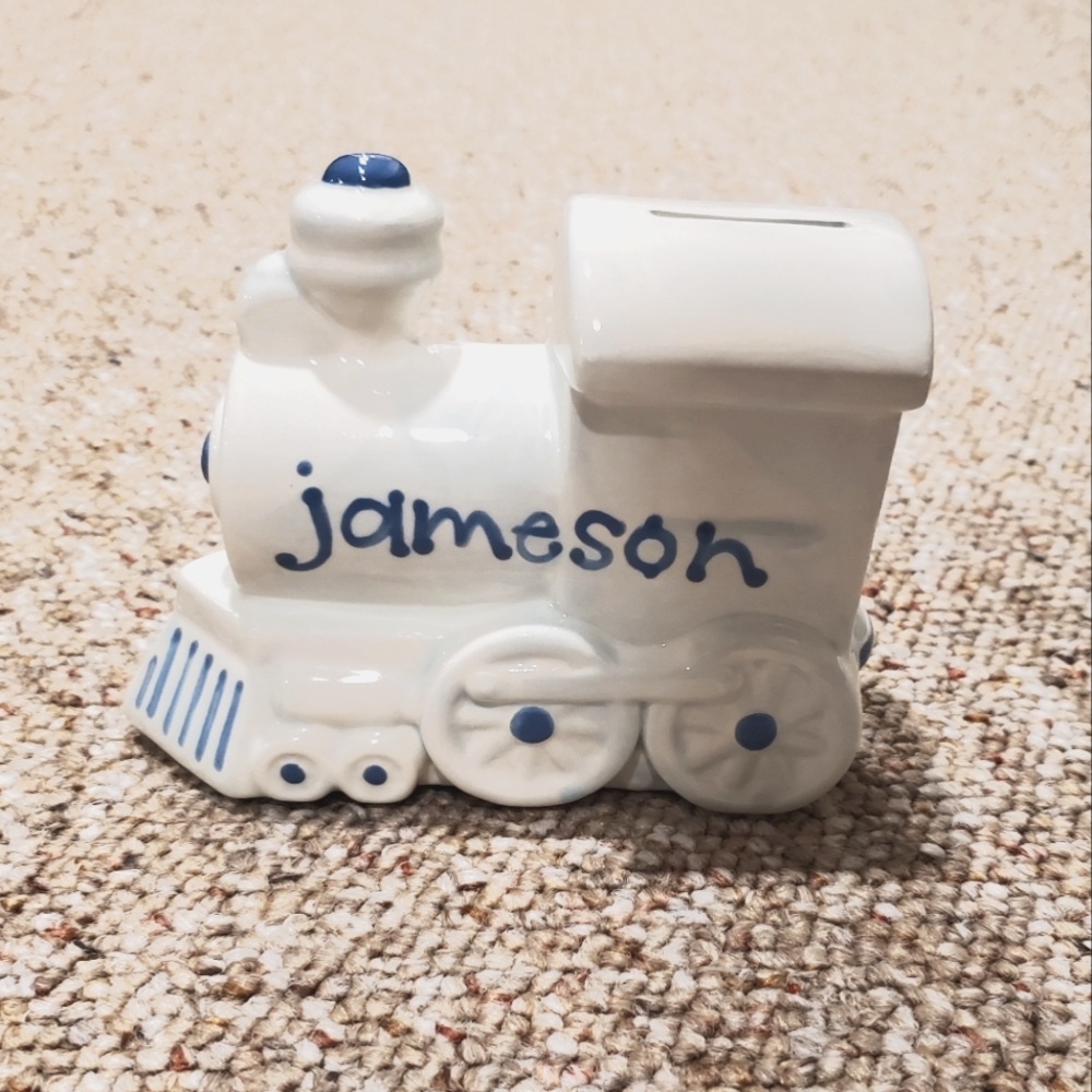 Personalized "Jameson" Train Engine Coin Bank